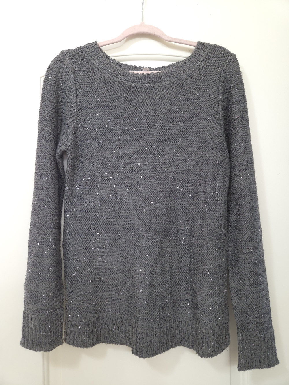 Time and Tru Gray Sequin Crew Neck Sweater